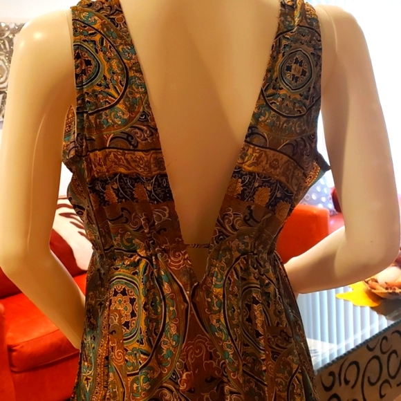 Karma Highway*2 Prints Avail* Silky Hi-Lo Ruffle Hem Sangria Dress OS NEW - Picture 5 of 6